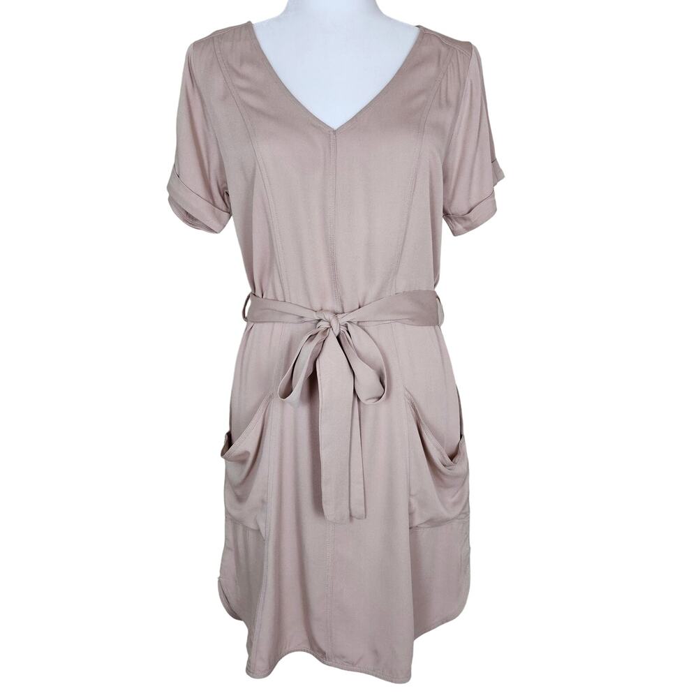 Kori Shirt Dress Womens Small Tan Belted Relaxed Fit Knee Length